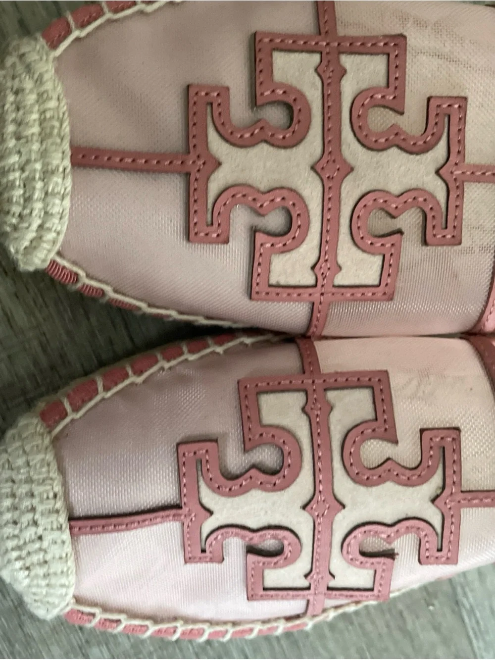 Tory Burch Ines Espadrille Mesh/Calf Leather/Silk Suede in Seashell Pink US 8
